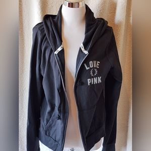 PINK by Victoria's Secret Full Zip Hoodie Black with Gray Logo Size Large NWOT